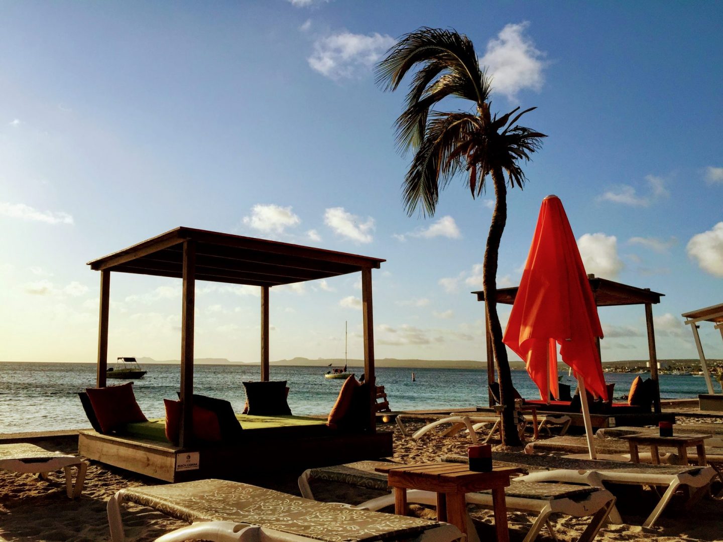 Bonaire Cabana at sunset facing restaurant B