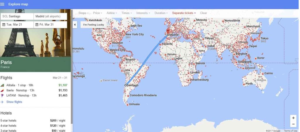 Mapa de Google Flights